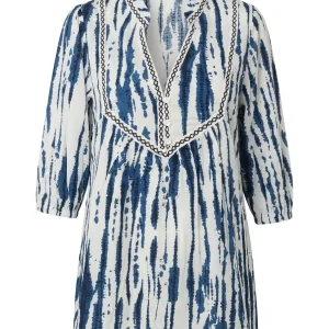 Blusa con scollo a V e passamaneria in viscosa stampato