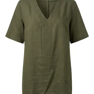 Blusa con scollo a V in misto lino e viscosa