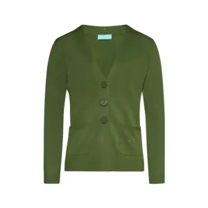 Cardigan scollo a V in maglia di misto viscosa con logo in strass.