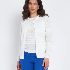 Cardigan senza bottoni con trafori all over BIANCO