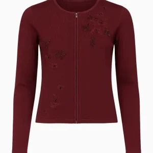 Cardigan tinta unita con ricamo e applicazione