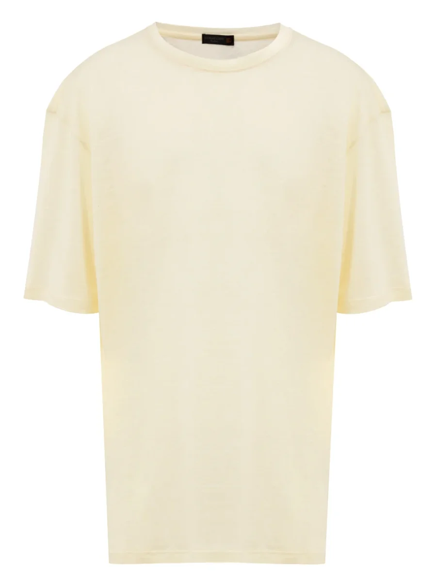 T-Shirt Corneliani Giallo Chiaro a Manica Corta in Lino - immagine 2